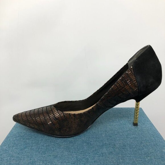 J. Renee leather & suede - Adan black & brown gold heeled pointed pumps size 11M - Picture 4 of 16